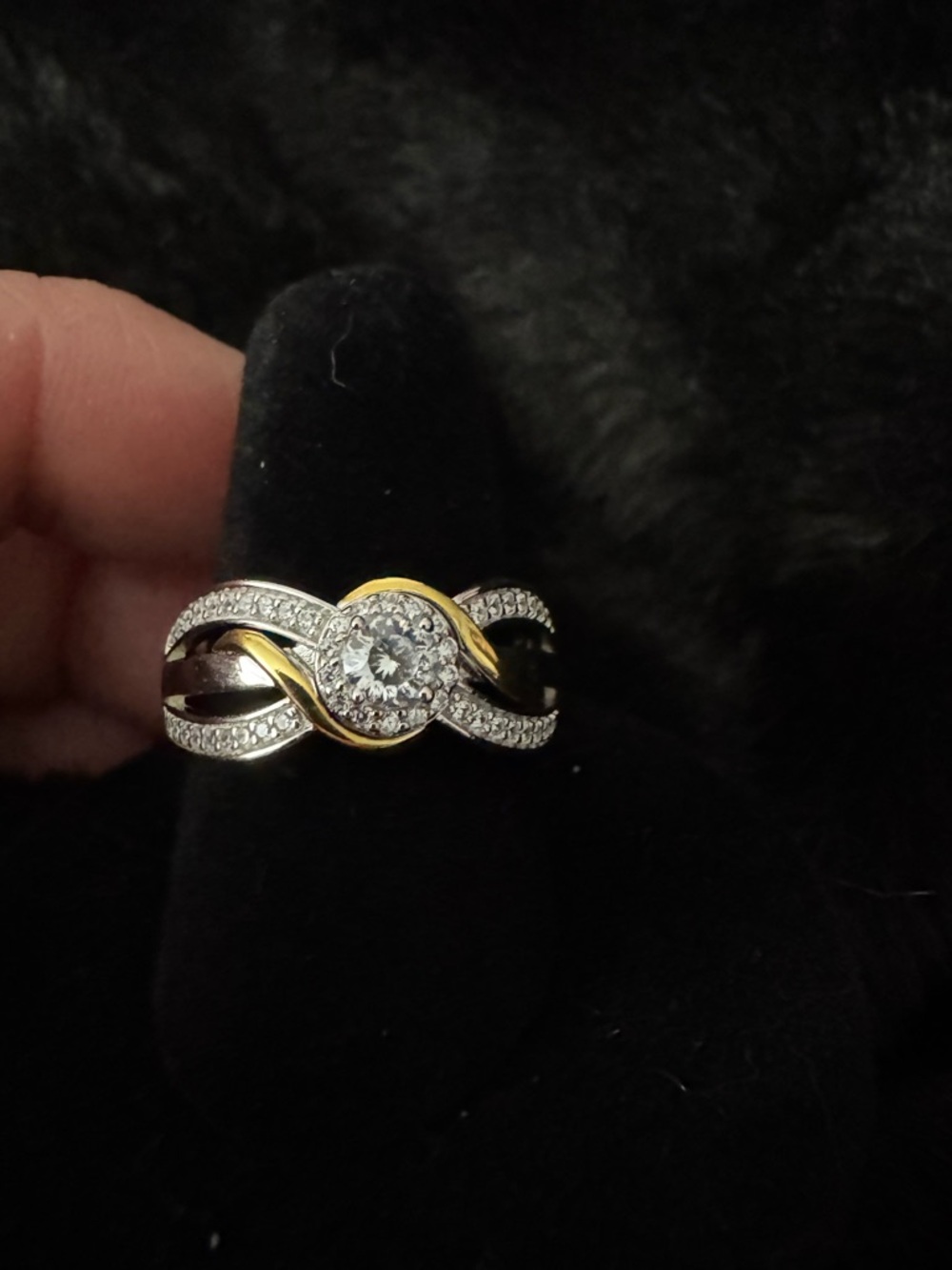 Fashion Jewelry Two-Tone Gold and Silver Twist Ring with Center Sparkle